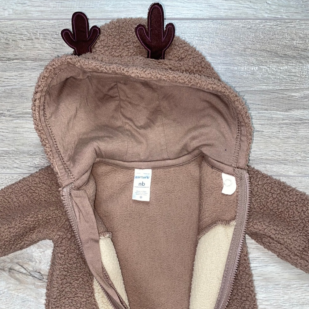 Carter’s Reindeer Zip Bunting Newborn Reindeer Pram Newborn Holiday Bunting - Picture 8 of 14
